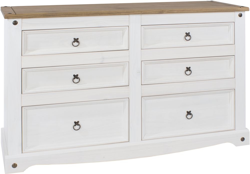 Product photograph of Corona White Mexican Pine 6 Drawer Wide Chest from Choice Furniture Superstore.